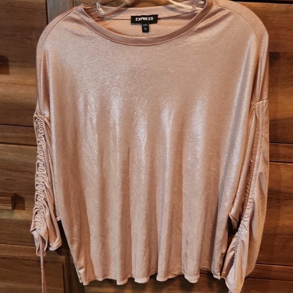 Express Tops - Express Pink Blouse with Relaxed Ruched Sleeves